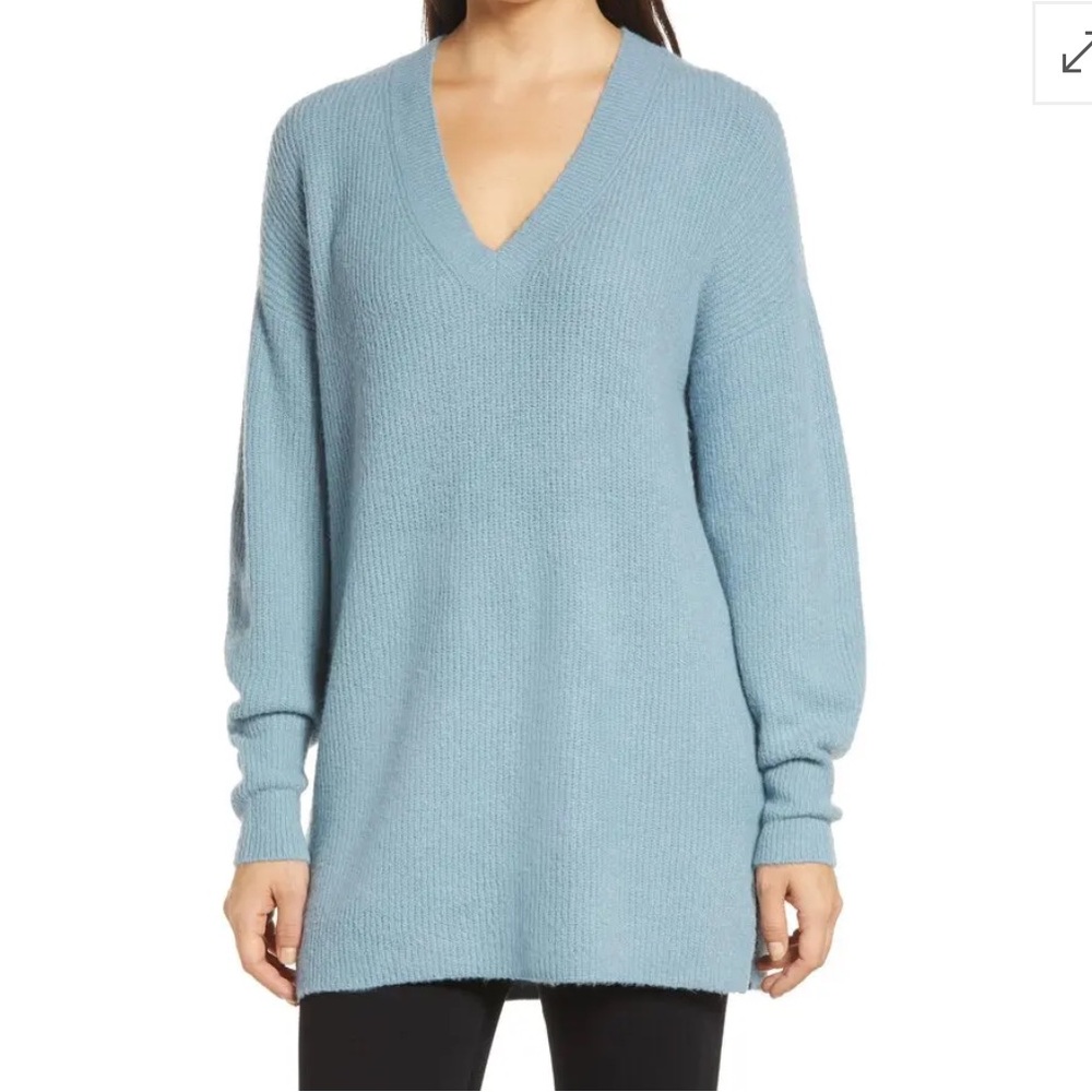 HALOGEN Cozy V-Neck Tunic Sweater - Blue Citadel